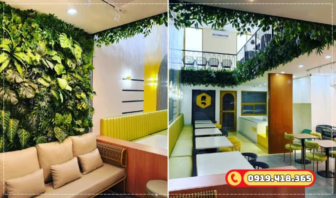 Thiết kế quán trà sữa xanh mát