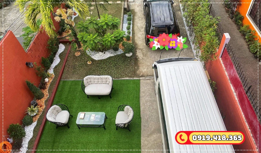 Thảm cỏ nhân tạo lát sân vườn đẹp mắt dễ làm
