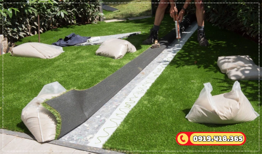 Quét keo dán cỏ để kết nối cỏ với nền