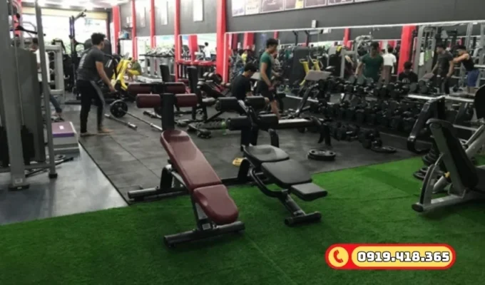Cỏ nhân tạo phòng GYM dễ dàng kết hợp với các thiết bị luyện tập khác.