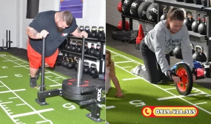 Cỏ nhân tạo phòng GYM chịu tải tốt, phù hợp với khu vực tập tạ nặng