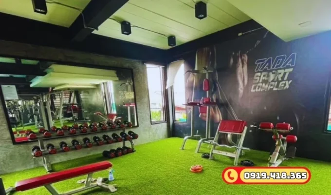 Thảm cỏ nhân tạo phòng GYM độ dày 2cm, giá thành hợp lý.