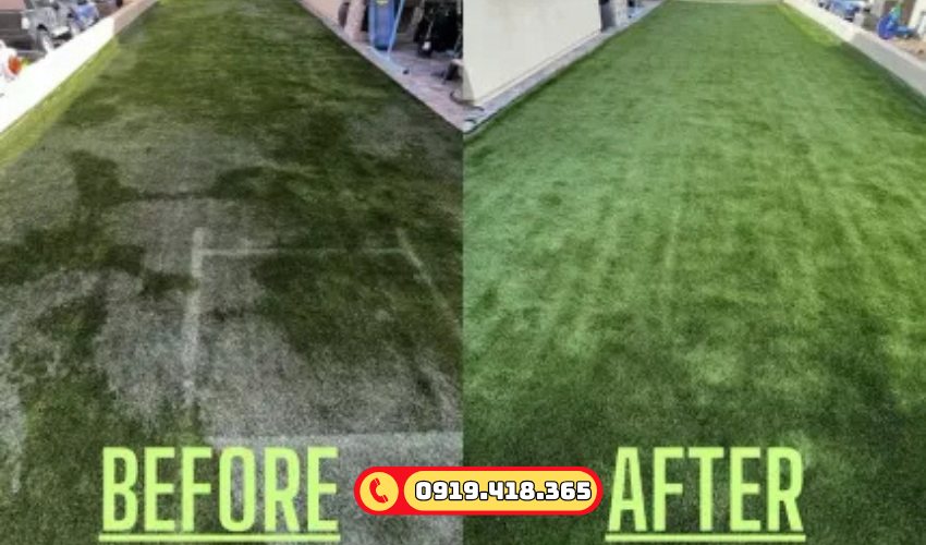 Trước và sau khi vệ sinh thảm cỏ nhân tạo