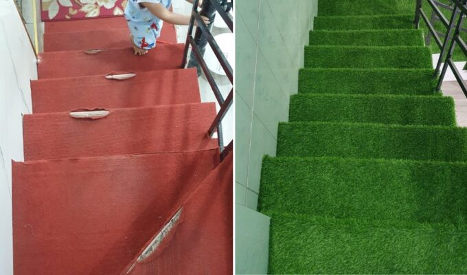 Cỏ nhân tạo dán cầu thang hạn chế trượt ngã