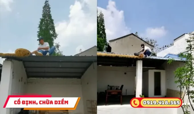 Thi công dọc biên mái rủ xuống