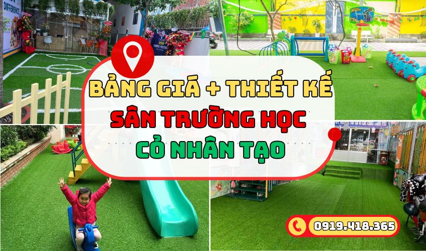Thảm cỏ nhân tạo thiết kế sân trường học đẹp mắt