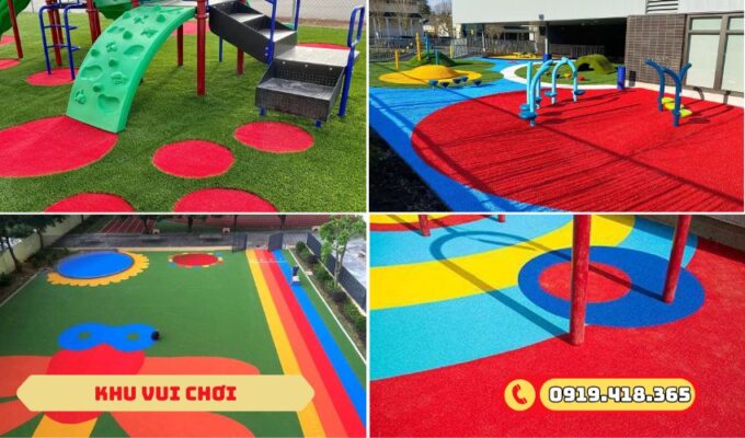 Thiết kế khuôn viên xanh, đỏ, vàng đa sắc màu